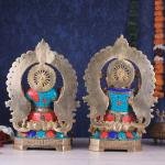 18" Lord Ganesha & Goddess Lakshmi Brass Statue Set | Divine Prosperity Pair | Traditional Temple Murti